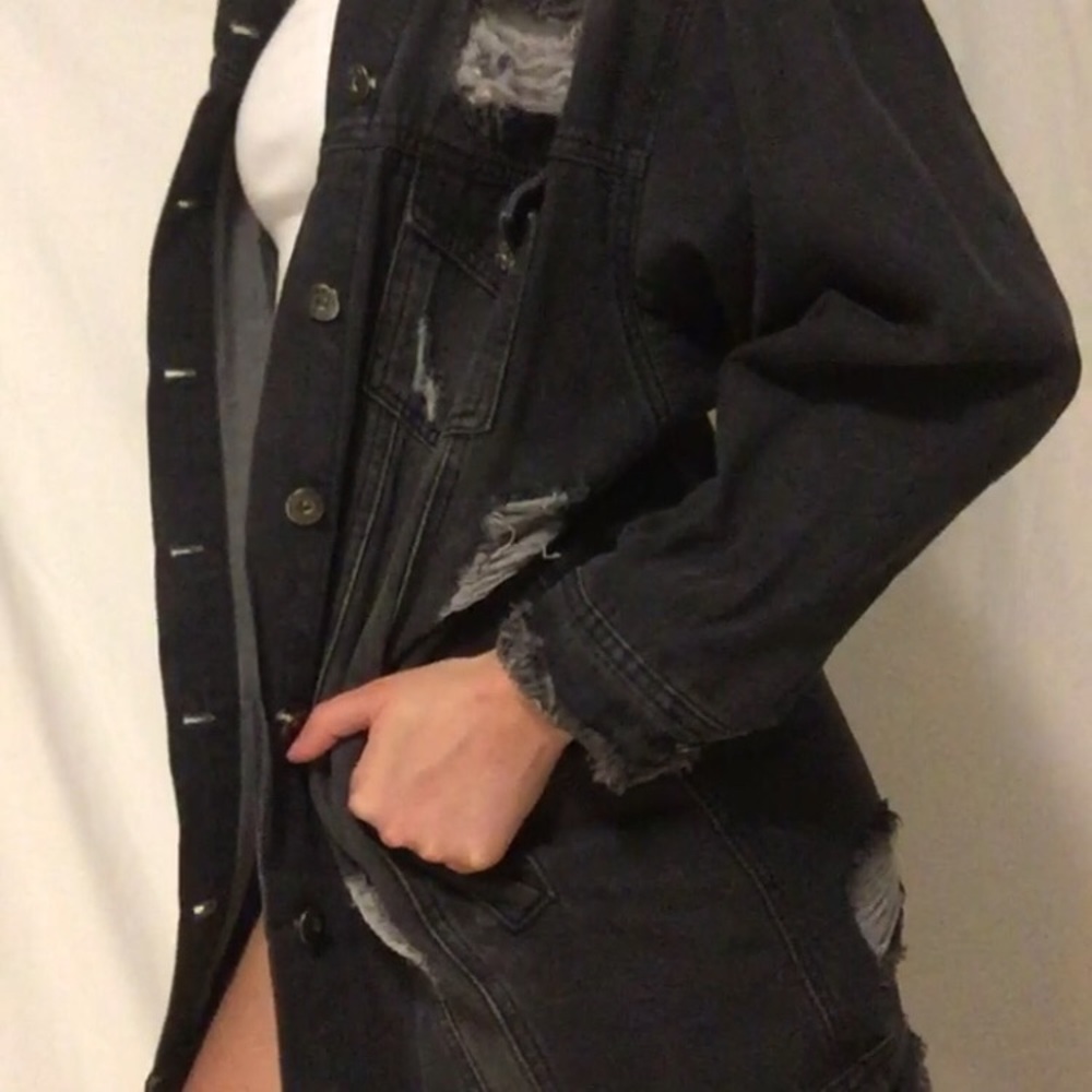 Grey ripped denim jacket